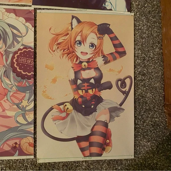 Lot of 6 Anime Manga Video Games Waifu Mascot 12"x8" Canvas Scroll Art Wall Deco - Picture 7 of 7